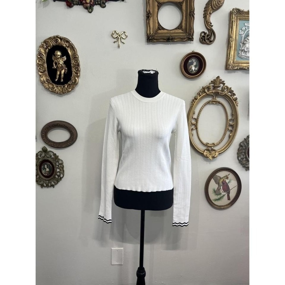 Proenza‎ Schouler Ribbed Knit Wavy Contrast Cuff Sweater Size Small